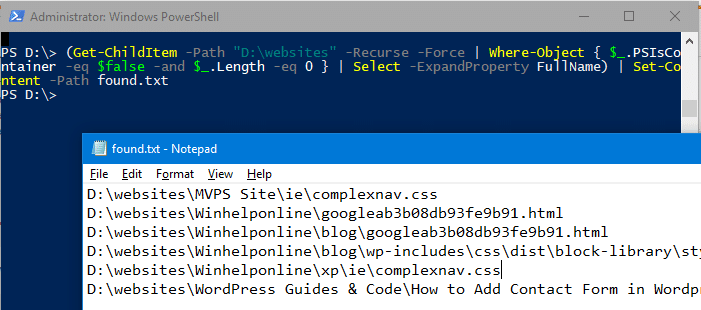 unix command to list zero byte file and delete files