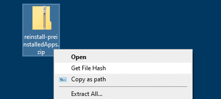 get file hash via the right-click menu