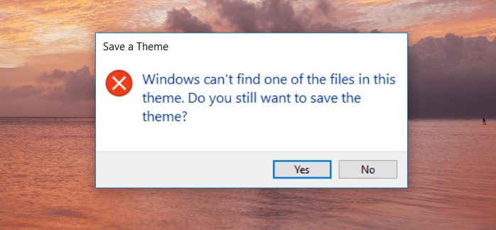 save a theme error - windows can't find