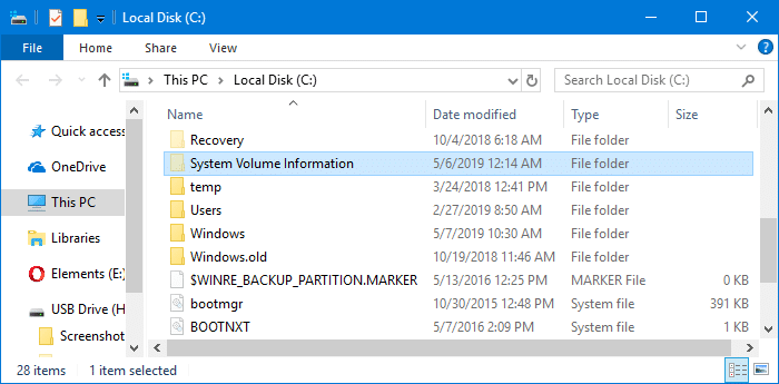 system file information folder
