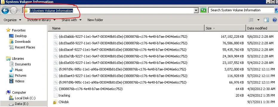 system volume information gigabytes disk usage