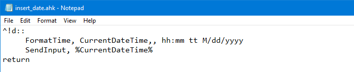 insert date/time in any program - notepad .ahk editor