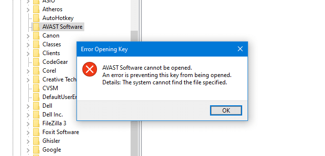 avast error message