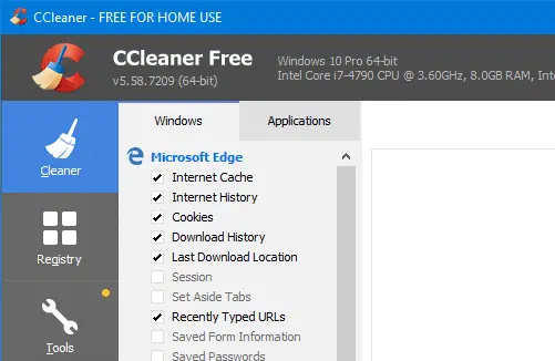 disable ccleaner easy clean option