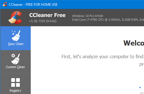 disable ccleaner easy clean option