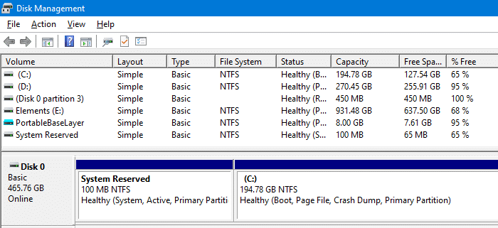 system reserved partition disk management