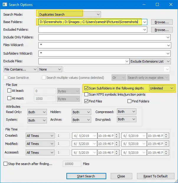 find and delete duplicate files - searchmyfiles