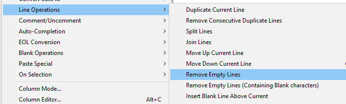 notepad++ tips - remove empty lines