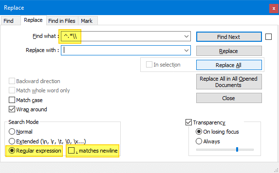 notepad++ remove path from file name