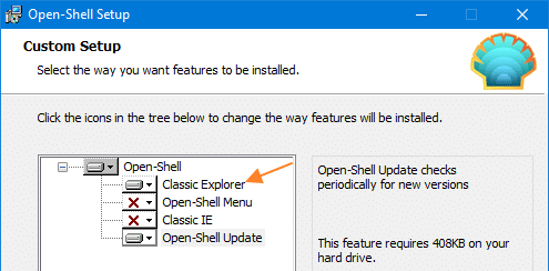 classic shell installer options