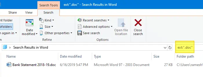 search for files specific extension windows