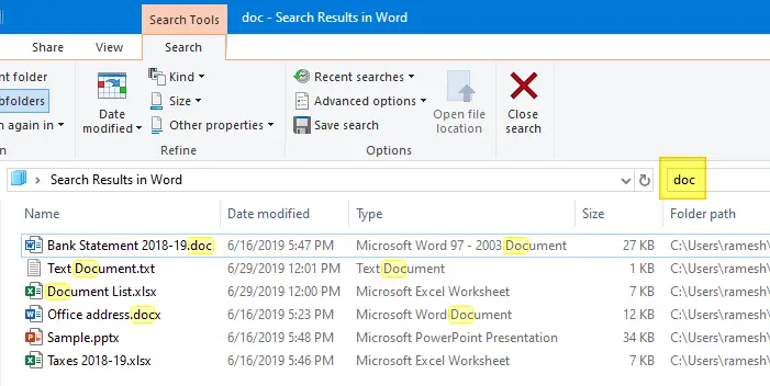 search for files specific extension windows