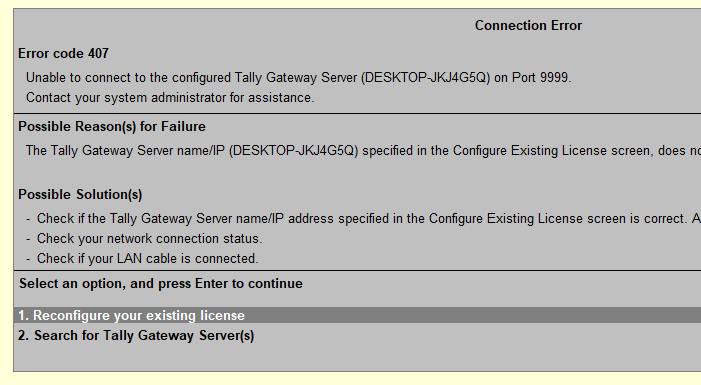 tally gateway error 407