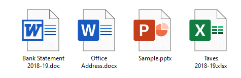 word .docx and .doc files show generic white icon