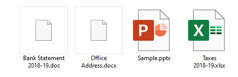 word .docx and .doc files show generic white icon