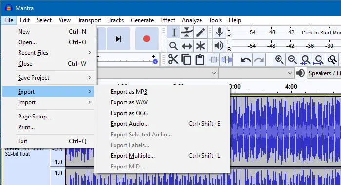 convert mp4 to mp3 offline - extract audio from video - audacity