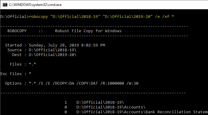 copy directory structure without files