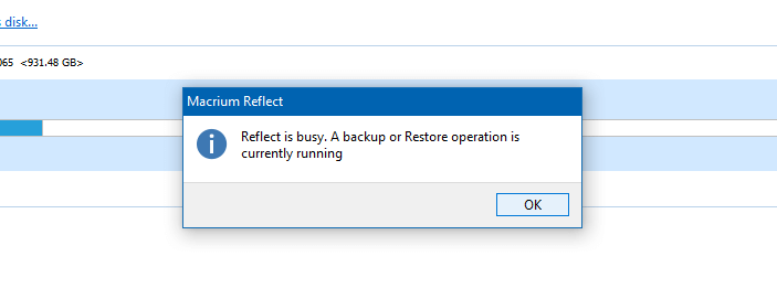macrium reflect is busy - backup or restore running
