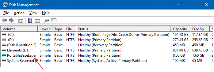 what is PortableBaseLayer in disk management