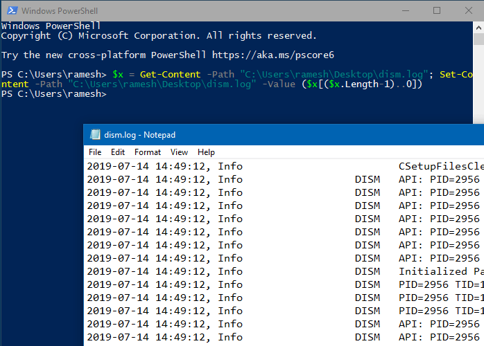 reverse lines in a text file windows powershell