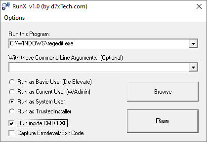 AdvancedRun - Run a Windows program with different settings