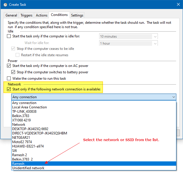 trigger launch program when connecting to a specific network connection