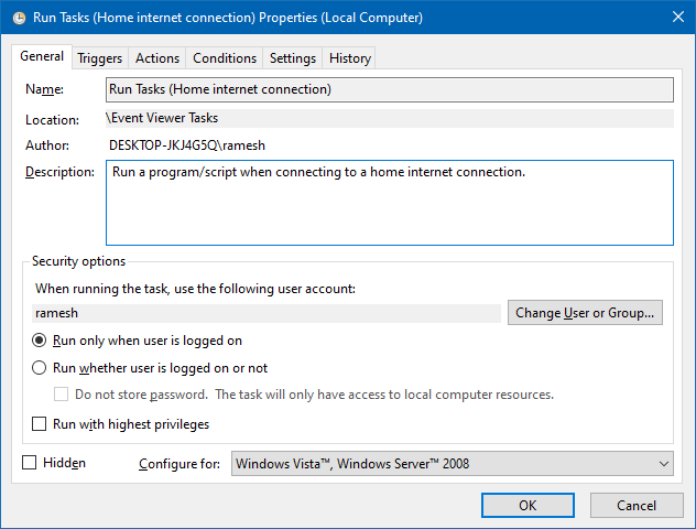 trigger launch program when connecting to a specific network connection