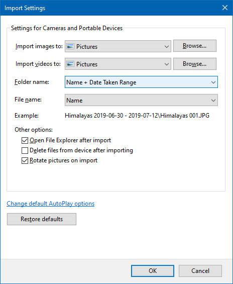 import pictures and videos autoplay windows 10