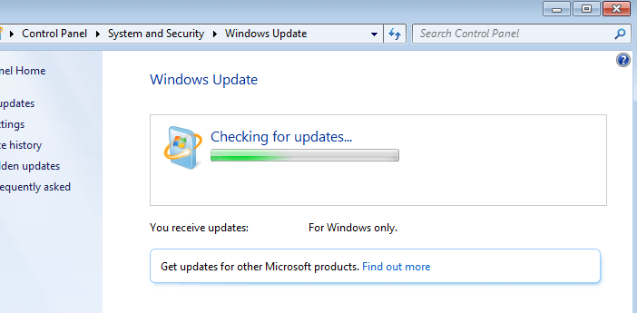 windows 7 hangs check for updates