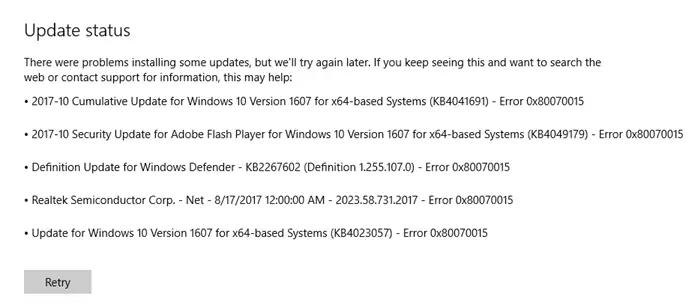 error 80070015 in windows update and windows store