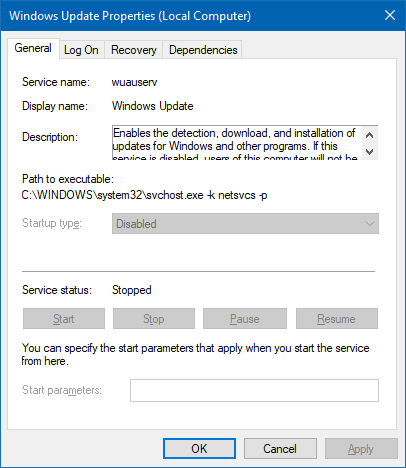 windows update service properties tab grayed out - wuauserv sddl fix