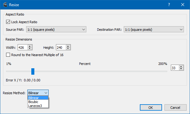 resize or change resolution of videos in windows - avidemux