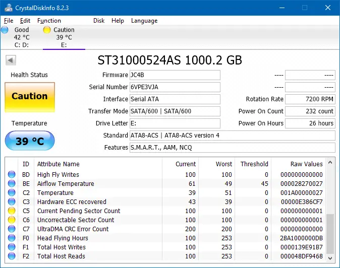 hard disk bad block found - crystaldiskinfo bad block