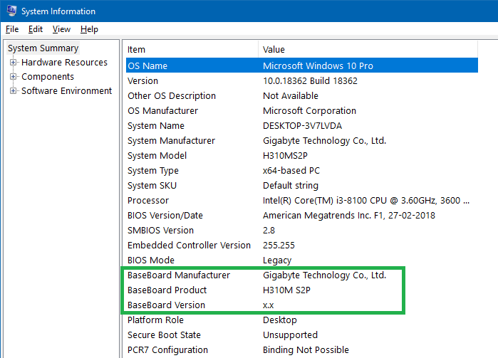 find motherboard make and model