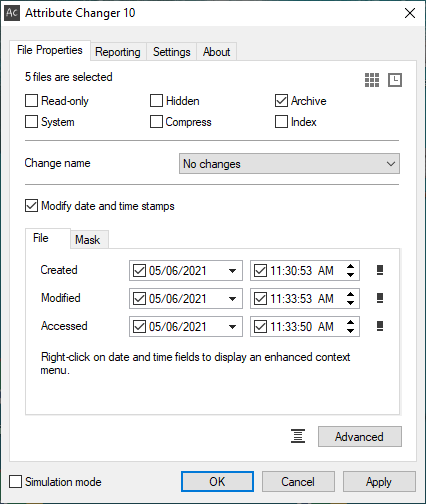 attributes changer change file timestamp date