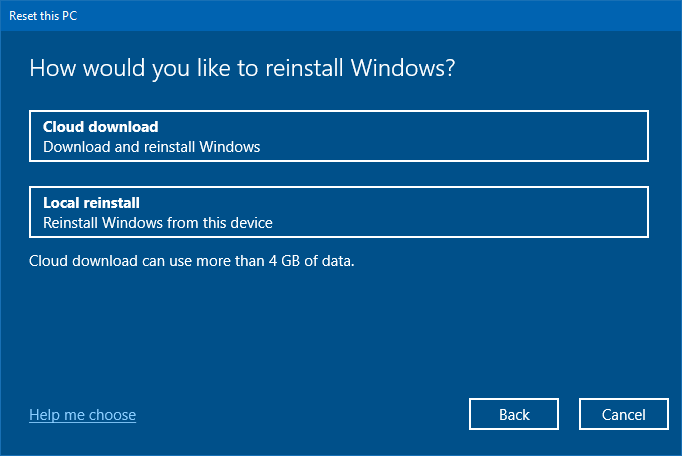 cloud download - reset or refresh computer