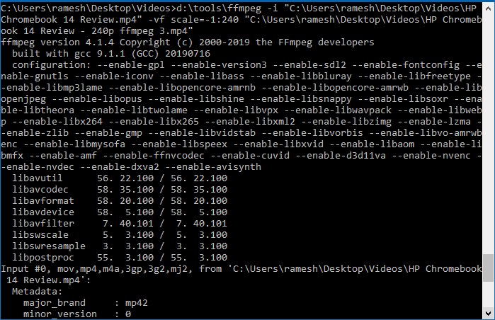 resize or change resolution of videos in windows - ffmpeg