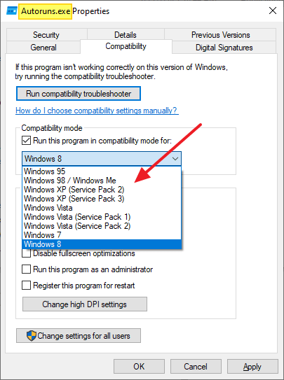 exe or dll - compatibility tab - bitness check