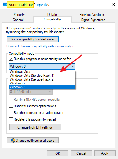 exe or dll - compatibility tab - bitness check