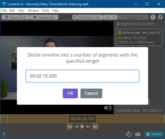 cut audio or video multiple parts - loselesscut