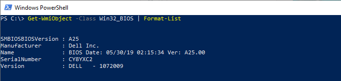 find bios version powershell