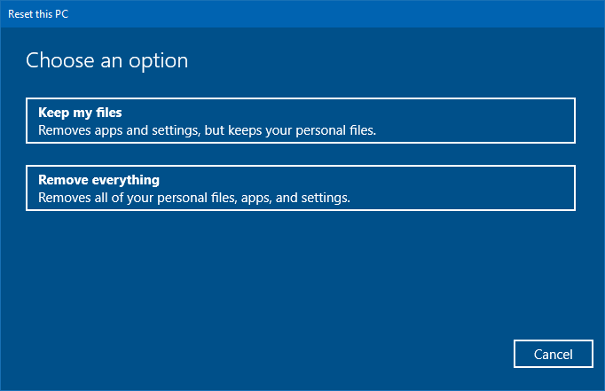 reset this pc in windows 10 recovery options