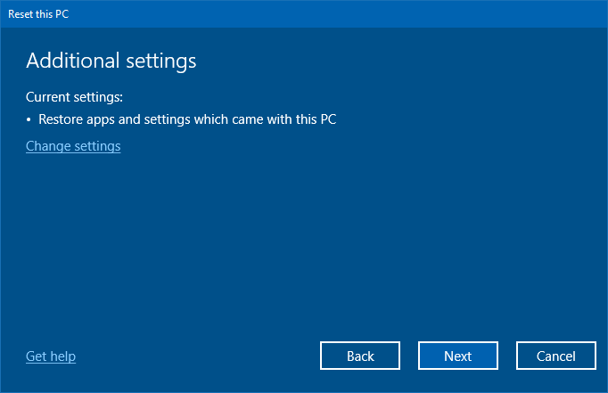 reset this pc in windows 10 recovery options