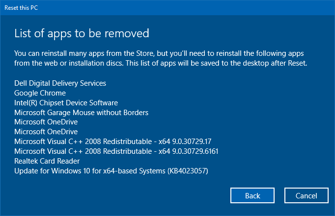 reset this pc in windows 10 recovery options