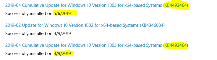 cumulative update installs twice in windows 10