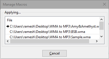audacity convert wma to mp3 export using macros
