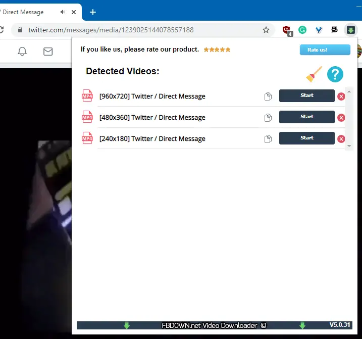 download twitter dm video using fbdown extension for chrome