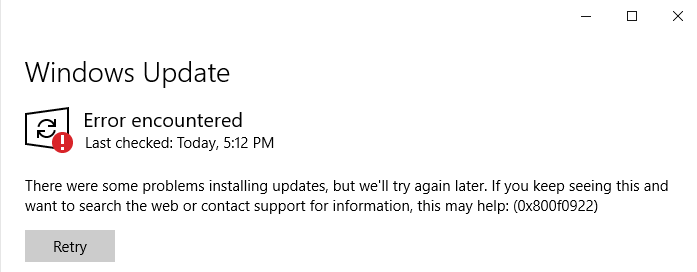 windows 10 0x800f0922 cumulative update