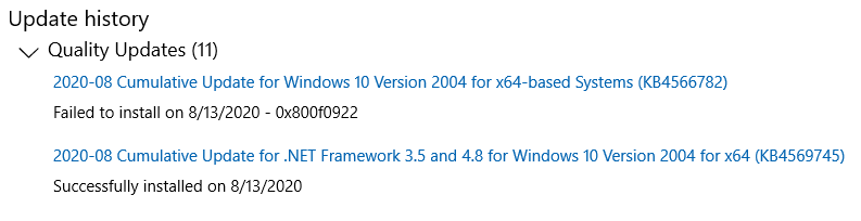 windows 10 0x800f0922 cumulative update