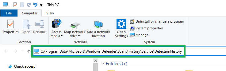 detectionhistory folder path in explorer address bar or Run